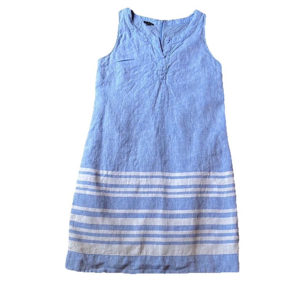 Talbots Women’s 100% Linen Dress  6P Coastal Shift‎ Blue White